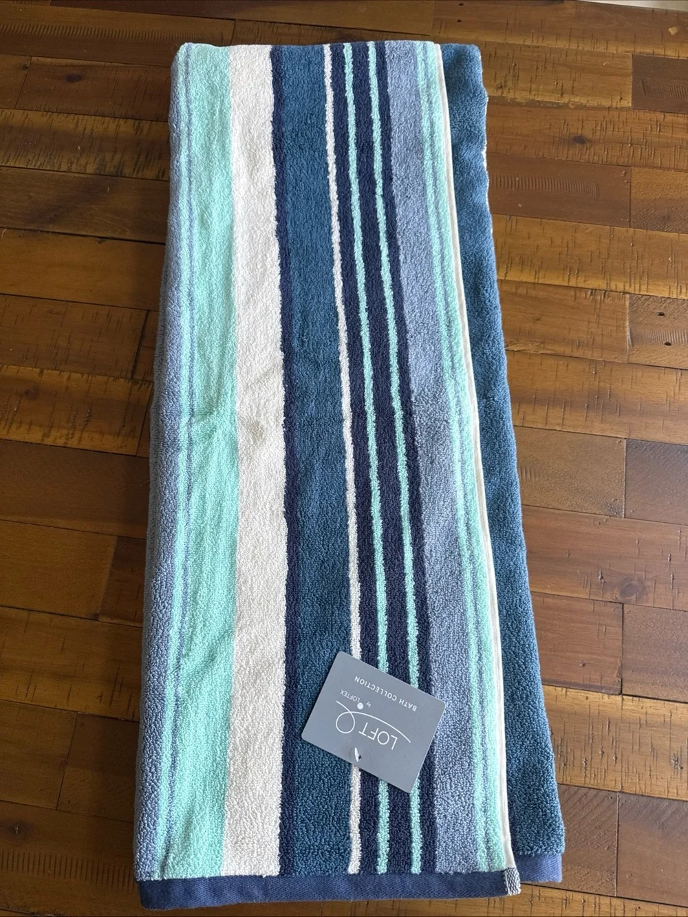 LOFT by LOFTEX Luxury 6Pc - 2 Bath 4 Hand Towel 100% Cotton Aqua Blue Stripe NEW